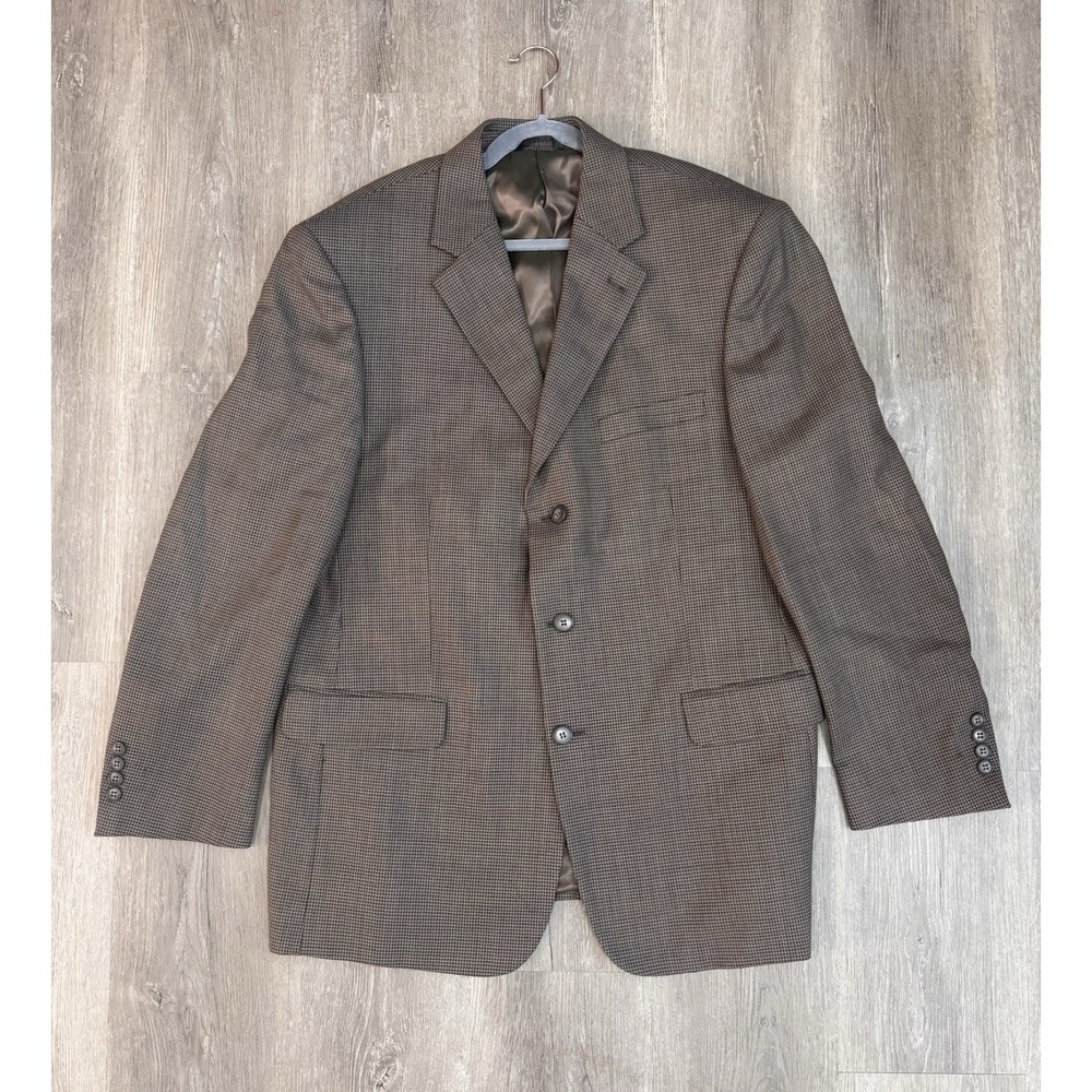 Fumagalli Mens Sport Coat Blazer 44R Brown Houndstooth 100% Worsted Wool 3 Butto